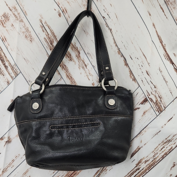 Fossil Hanover Black Leather Satchel Bag - Picture 1 of 7
